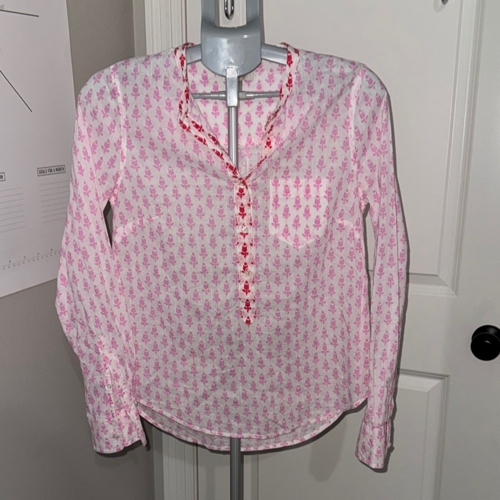 J. Crew Pink and Red Floral Button-Down Shirt